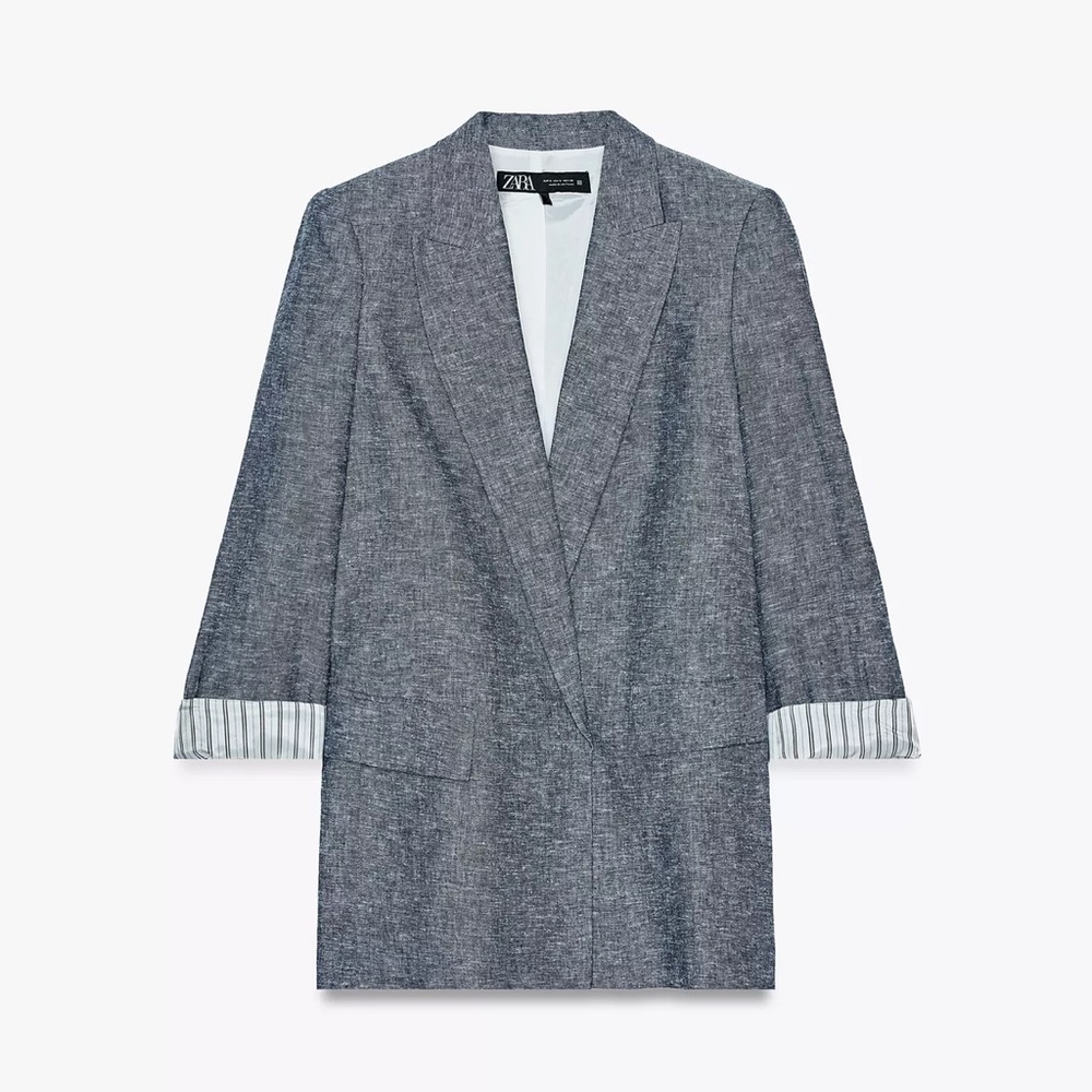 ZARA LINEN TURN-UP SLEEVE BLAZER; SIZE SMALL; NWT
